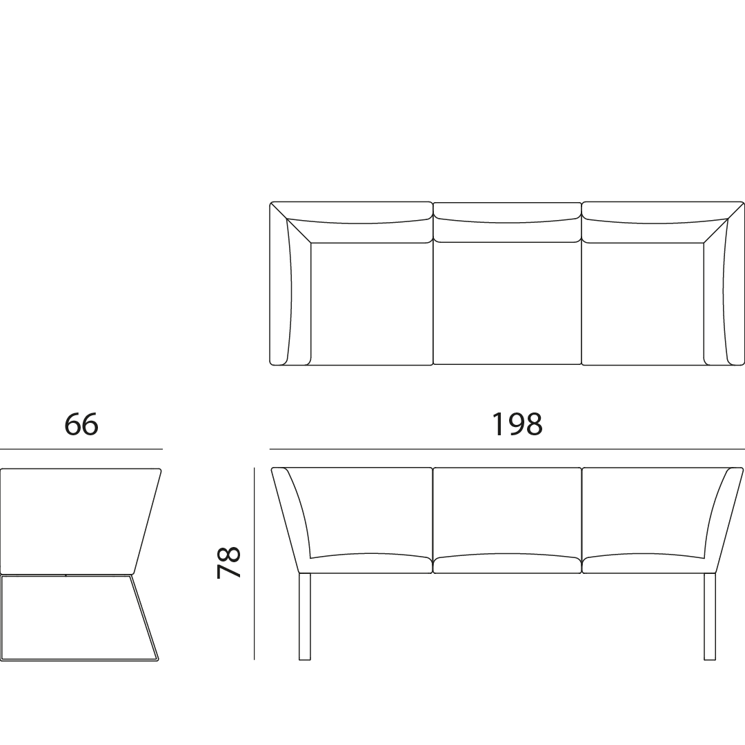 disegno tecnico divano contract george air 3 posti